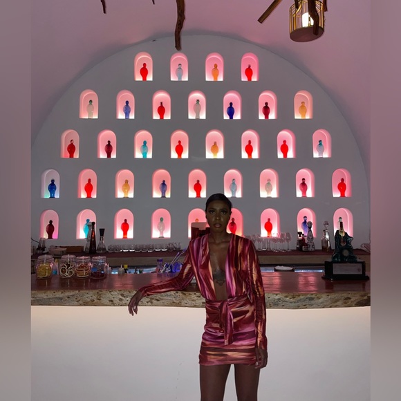 Long sleeve dress with a low cut + adjustable front tie - Picture 5 of 6